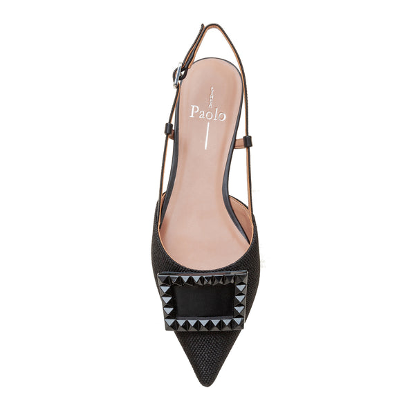 Linea Paolo CARMEN | Resin Buckle Slingback Flat Black Fabric/Nappa