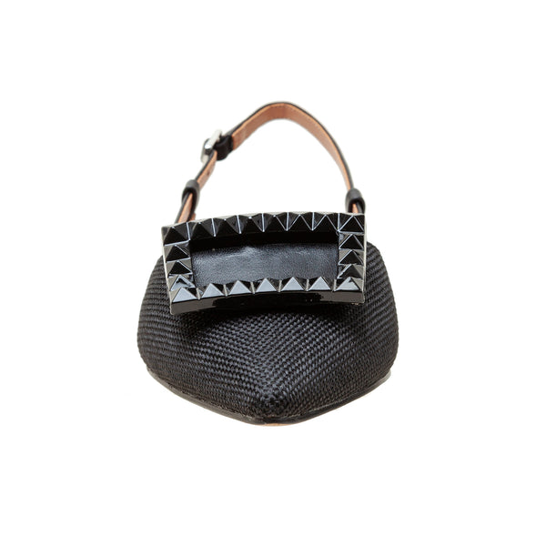 Linea Paolo CARMEN | Resin Buckle Slingback Flat Black Fabric/Nappa