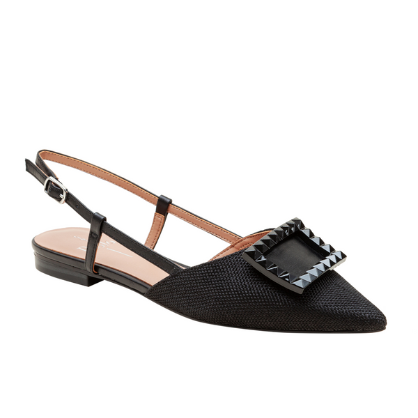 linea paolo CARMEN | Resin Buckle Slingback Flat Black Fabric/Nappa