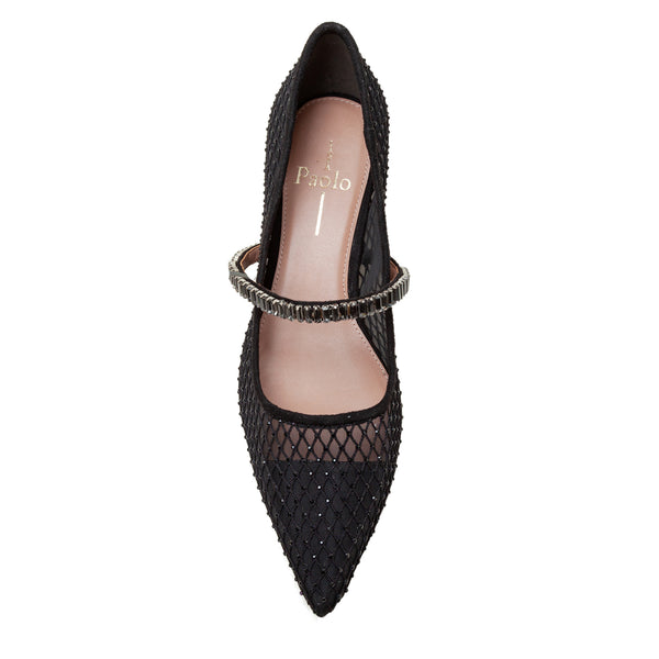 Linea Paolo CARMINE | Crystal Fishnet Mary Jane Pumps Black Mesh/Microsuede
