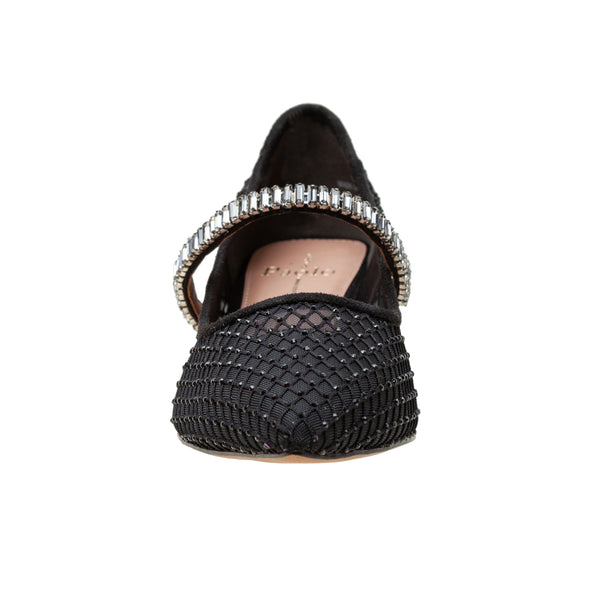 Linea Paolo CARMINE | Crystal Fishnet Mary Jane Pumps Black Mesh/Microsuede