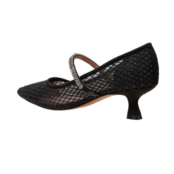 Linea Paolo CARMINE | Crystal Fishnet Mary Jane Pumps Black Mesh/Microsuede