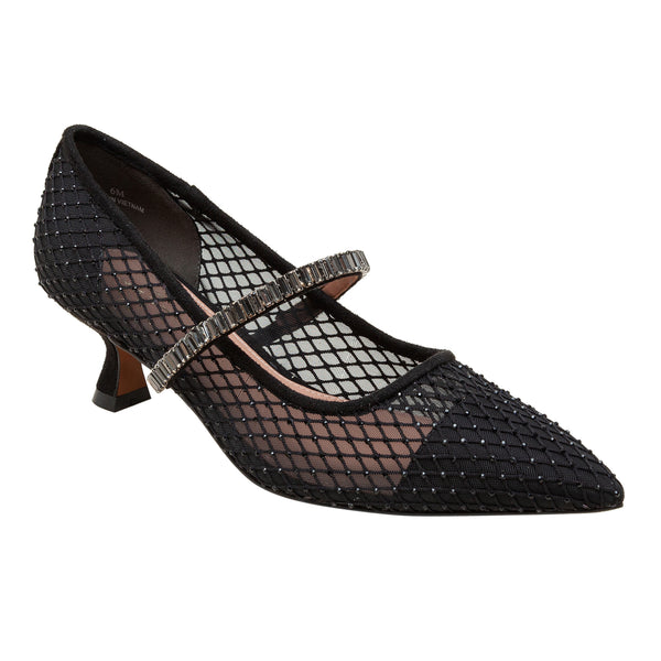 linea paolo CARMINE | Crystal Fishnet Mary Jane Pumps Black Mesh/Microsuede
