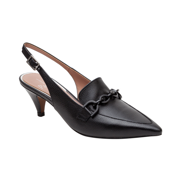 linea paolo CASSIE | Cone Heel Slingback Loafers Black Tumbled Leather