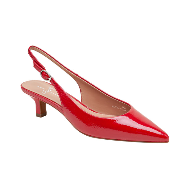 linea paolo CECIL | Slingback Kitten Heel Pumps Lipstick Red Wrinkle Patent