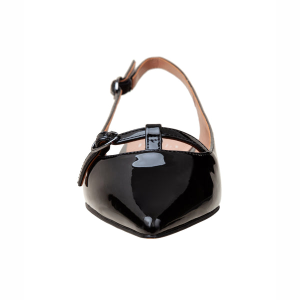Linea Paolo CELINA | T-Strap MJ Slingback Flat Black Patent Pu