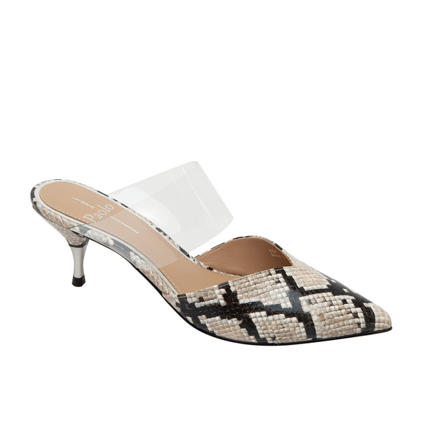 linea paolo CHACE II | Pointy Toe Kitten Heel Mules Ivory/Black/Beige Snake Print Leather/TPU linea paolo CHACE II | Pointy Toe Kitten Heel Mules Ivory/Black/Beige Snake Print Leather/TPU
