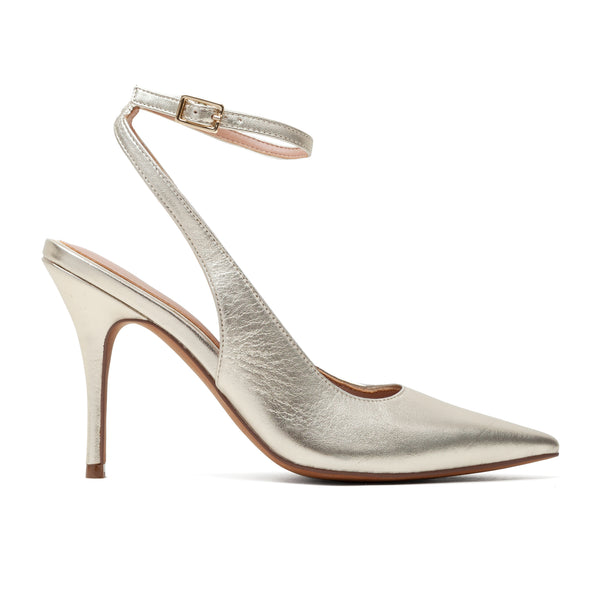 Linea Paolo CHANTAL | Ankle Wrap Stiletto Pumps Platino Metallic Nappa