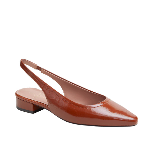 linea paolo CIELO | Leather Low Block Heel Slingback Pumps Milk Chocolate Crinkled Patent