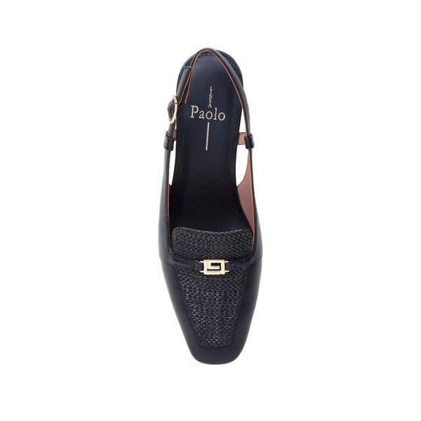 Linea Paolo CIRILLA | Cuban Heel Posted Slingback Pump Black Nappa/Woven