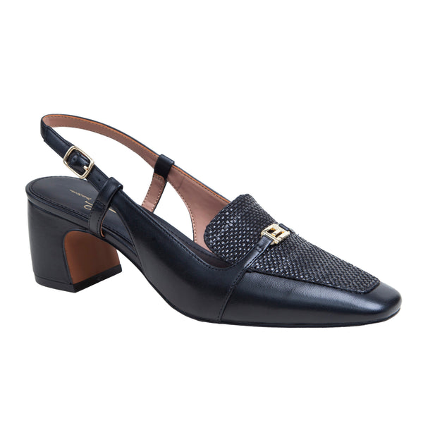 linea paolo CIRILLA | Cuban Heel Posted Slingback Pump Black Nappa/Woven