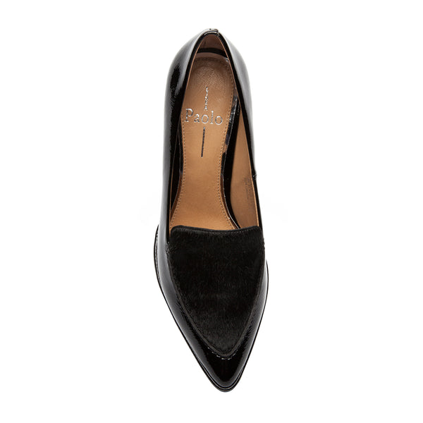 Linea Paolo COCO | Cone Heel Pumps Black Crinkle Patent/Hair Calf