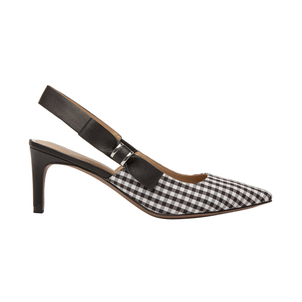 Linea Paolo CORA | Mid-Height Leather Slingback Black-White Plaid/Black Leather