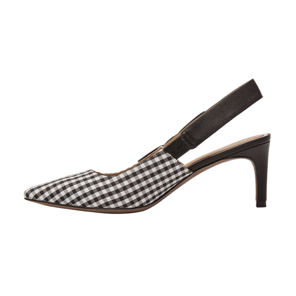 Linea Paolo CORA | Mid-Height Leather Slingback Black-White Plaid/Black Leather