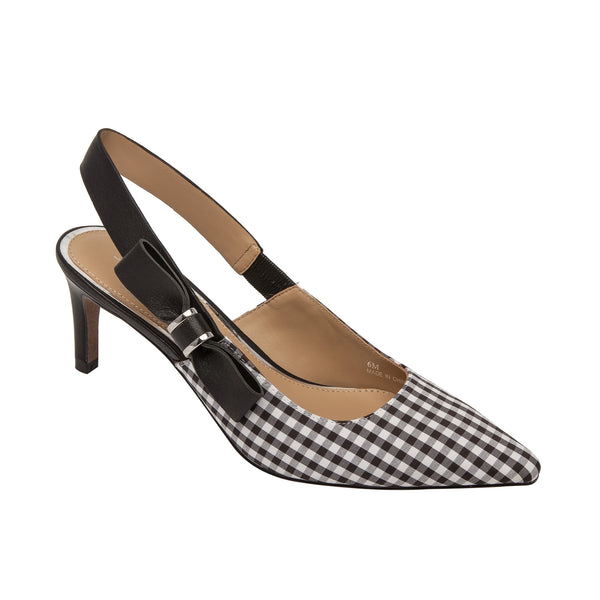 linea paolo CORA | Mid-Height Leather Slingback Black-White Plaid/Black Leather
