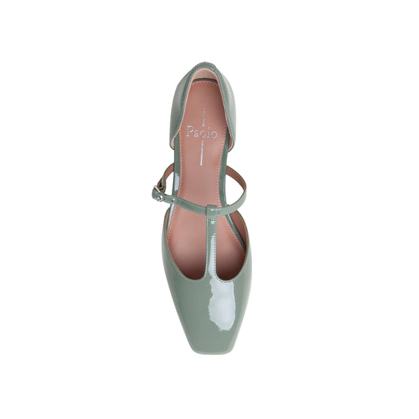 Linea Paolo CORALEE | Two Piece T-Strap Low Heel Leather Pumps Jade Patent