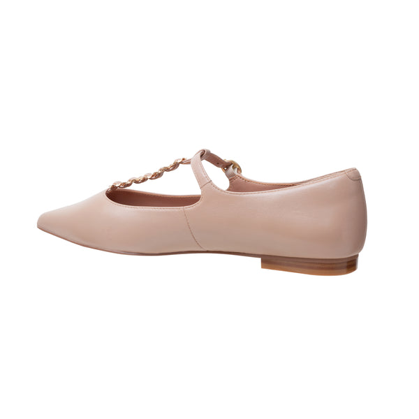 Linea Paolo CORINNE | Gold Buckle T-Strap Nappa Leather Skimmers Blush Nappa