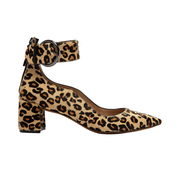 Linea Paolo CORWYN | Contemporary Mid-Height Block Heel Halo Strap Pump Beige/Black/Brown Leopard Haircalf