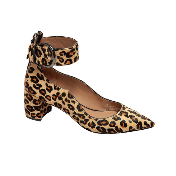 linea paolo CORWYN | Contemporary Mid-Height Block Heel Halo Strap Pump Beige/Black/Brown Leopard Haircalf