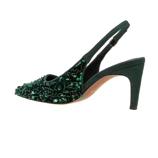 Linea Paolo COSMO | Stiletto Heel Sequined Slingback Pump Green Sequin Velvet