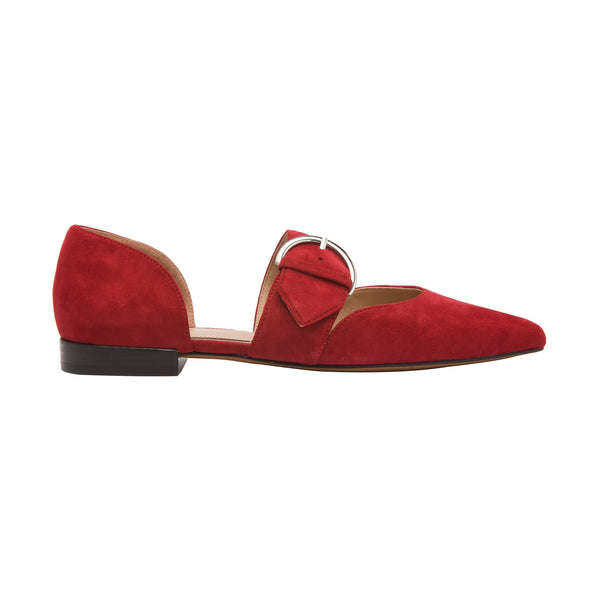 Linea Paolo DEAN SUEDE | Two Piece Buckle Flats Red Kid Suede