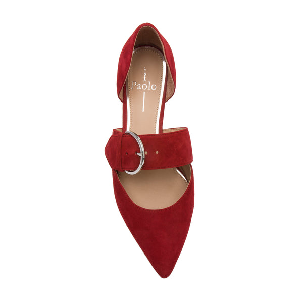 Linea Paolo DEAN SUEDE | Two Piece Buckle Flats Red Kid Suede