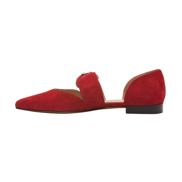 Linea Paolo DEAN SUEDE | Two Piece Buckle Flats Red Kid Suede