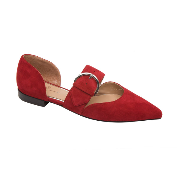 linea paolo DEAN SUEDE | Two Piece Buckle Flats Red Kid Suede