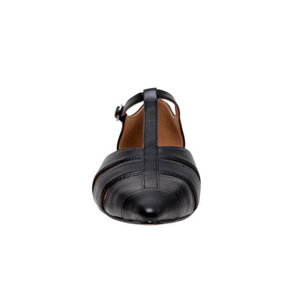 Linea Paolo DESSIE | T-Strap Fisherman Flats Black Nappa