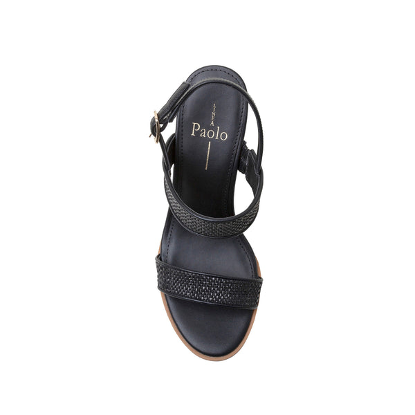Linea Paolo EDITH | Raffia Wedge Sandals Black Leopard Woven/Nappa PU