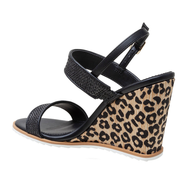 Linea Paolo EDITH | Raffia Wedge Sandals Black Leopard Woven/Nappa PU