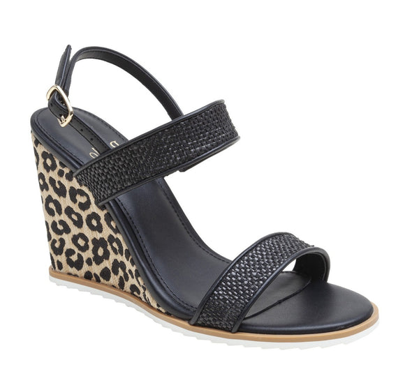 linea paolo EDITH | Raffia Wedge Sandals Black Leopard Woven/Nappa PU