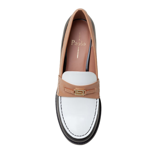 Linea Paolo ENDY | Tailored Apron Toe Loafer Black//Ivory/Toffee Box/Crinkle Patent