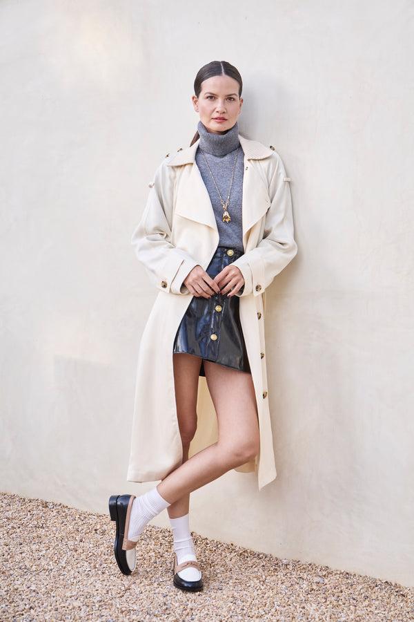 Linea Paolo ENDY | Tailored Apron Toe Loafer Black//Ivory/Toffee Box/Crinkle Patent