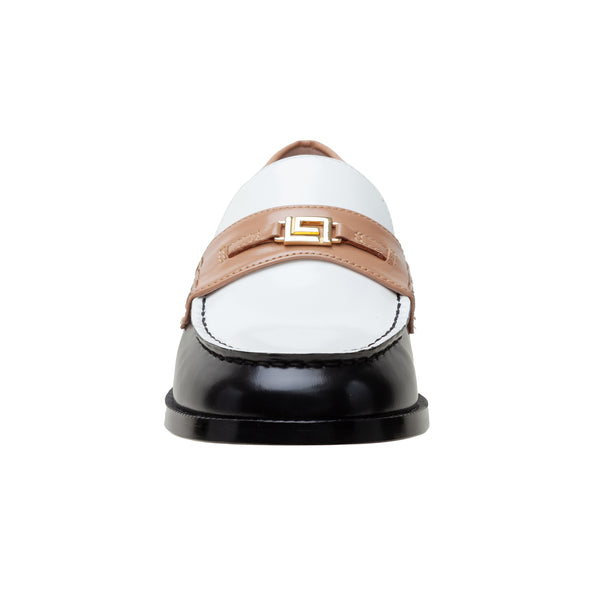 Linea Paolo ENDY | Tailored Apron Toe Loafer Black//Ivory/Toffee Box/Crinkle Patent