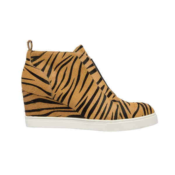 Linea Paolo FELICIA ANIMAL PRINT | Our Original Platform Wedge Sneaker Bootie Sand/Black Zebra Print Haircalf