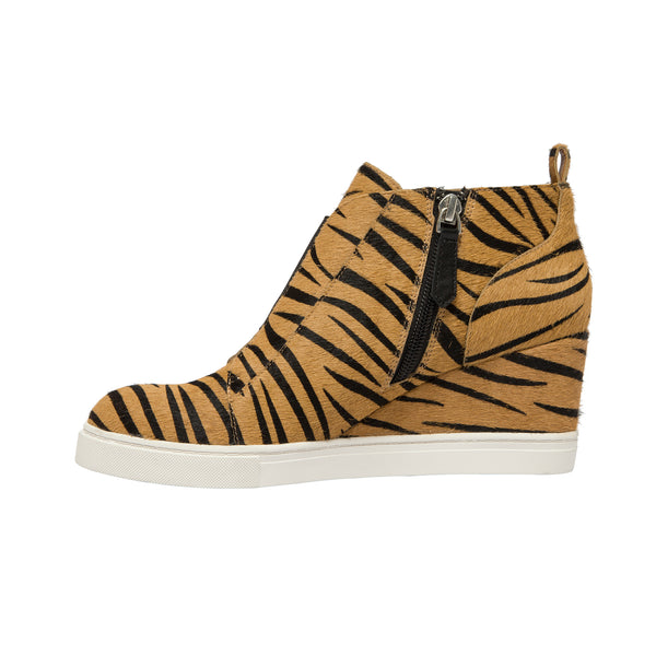 Linea Paolo FELICIA ANIMAL PRINT | Our Original Platform Wedge Sneaker Bootie Sand/Black Zebra Print Haircalf