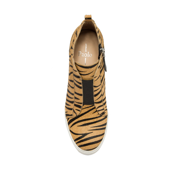 Linea Paolo FELICIA ANIMAL PRINT | Our Original Platform Wedge Sneaker Bootie Sand/Black Zebra Print Haircalf