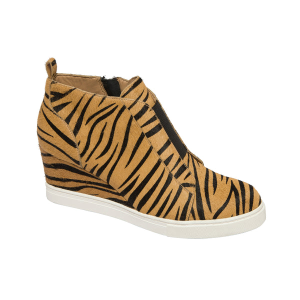 linea paolo FELICIA ANIMAL PRINT | Our Original Platform Wedge Sneaker Bootie Sand/Black Zebra Print Haircalf