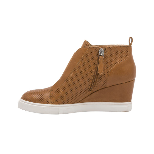 Linea Paolo FELICIA LEATHER | Our Original Platform Wedge Sneaker Bootie Brown Perforated Oiled Leather