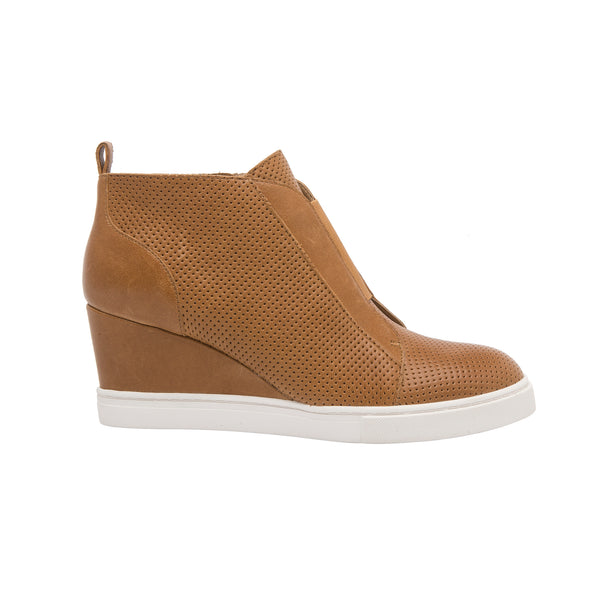 Linea Paolo FELICIA LEATHER | Our Original Platform Wedge Sneaker Bootie Brown Perforated Oiled Leather