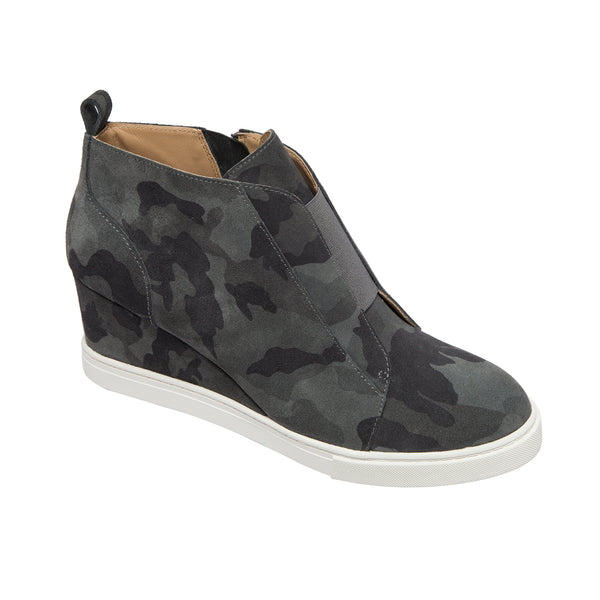 linea paolo FELICIA PATTERN | Our Original Platform Wedge Sneaker Bootie Blue/Black/Grey Net Fabric