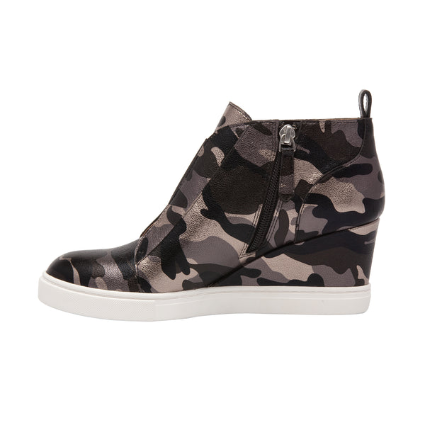 Linea Paolo FELICIA SEASONAL | Our Original Platform Wedge Sneaker Bootie Black/Navy/Platino Camo Leather