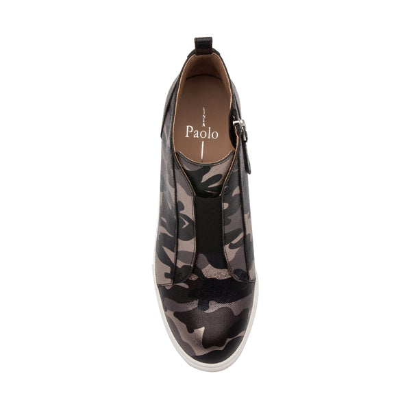 Linea Paolo FELICIA SEASONAL | Our Original Platform Wedge Sneaker Bootie Black/Navy/Platino Camo Leather