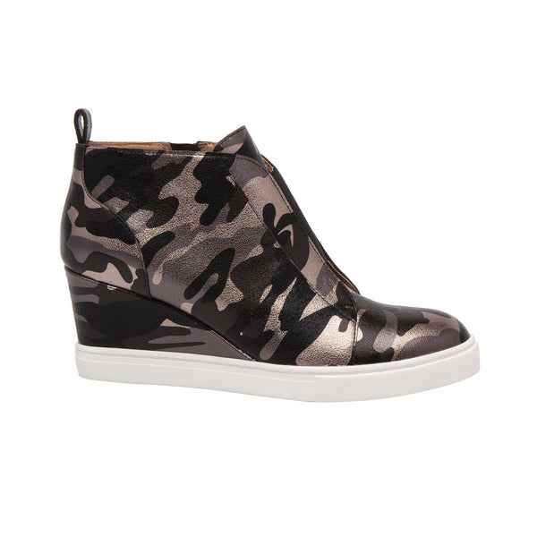 Linea Paolo FELICIA SEASONAL | Our Original Platform Wedge Sneaker Bootie Black/Navy/Platino Camo Leather