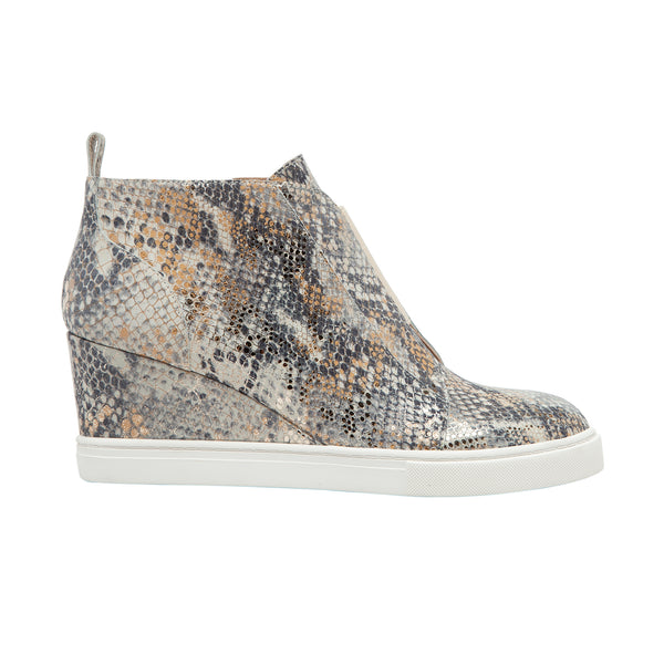 Linea Paolo FELICIA SNAKE PRINT | Our Original Platform Wedge Sneaker Bootie Black/Light Gold Snake Print Leather