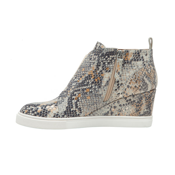 Linea Paolo FELICIA SNAKE PRINT | Our Original Platform Wedge Sneaker Bootie Black/Light Gold Snake Print Leather