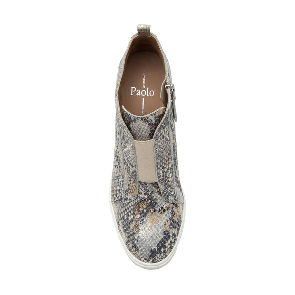 Linea Paolo FELICIA SNAKE PRINT | Our Original Platform Wedge Sneaker Bootie Black/Light Gold Snake Print Leather