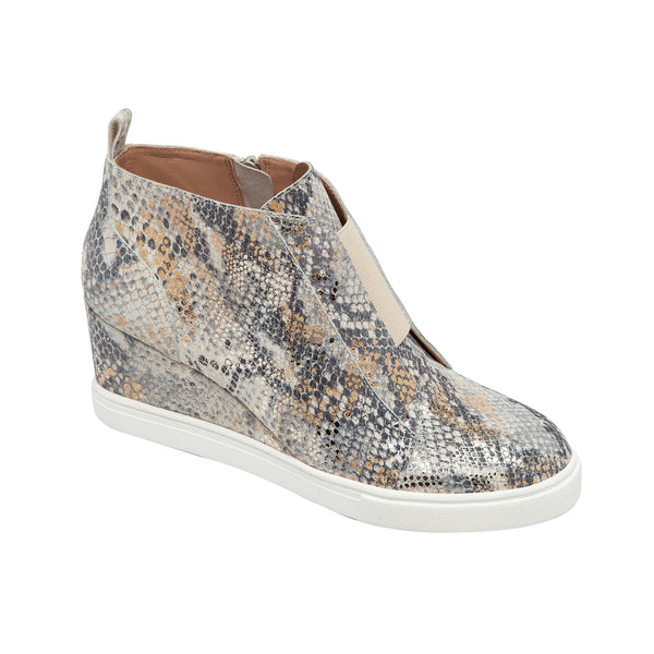 linea paolo FELICIA SNAKE PRINT | Our Original Platform Wedge Sneaker Bootie Black/Light Gold Snake Print Leather
