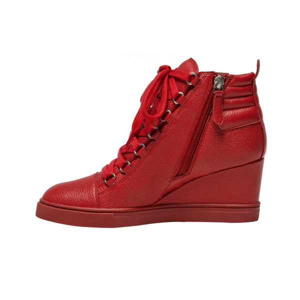 Linea Paolo FENTON | Lace-Up Wedge Sneakers Red Pebbled Leather